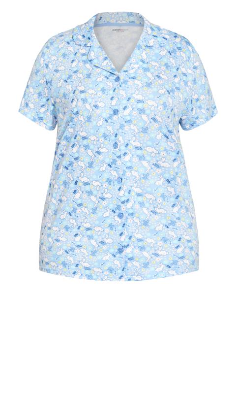 Evans Blue Bunny Print Collared Pyjama Top 5