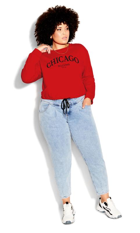  Grande Taille Evans Red 'Chicago' Slogan Varsity Sweatshirt