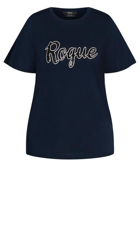 Evans Navy Blue 'Rogue' Sparkle Slogan T-Shirt 5