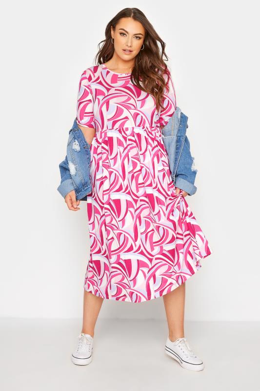 LIMITED COLLECTION Curve Pink Abstract Print Midaxi Smock Dress_B.jpg