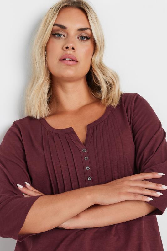 YOURS Plus Size Burgundy Red Pintuck Henley Top | Yours Clothing 4