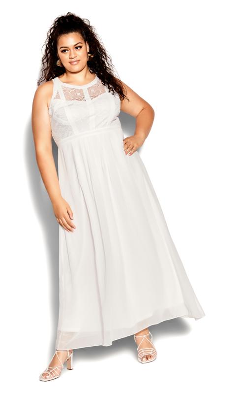 Plus Size  Evans Ivory Lace Panelled Bodice Maxi Dress