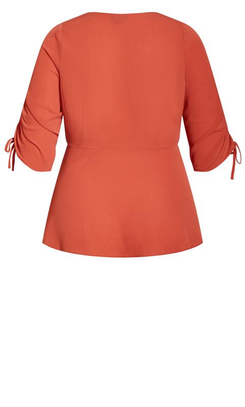 Evans Coral Orange Ruched Sleeve Wrap Top 5