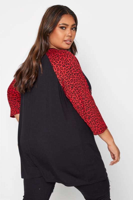 Plus Size Black & Red Animal Print Raglan Top | Yours Clothing 3