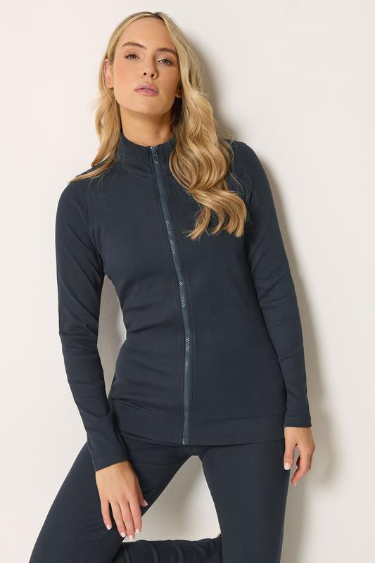  LTS Tall Navy Blue Ribbed Zip Through Top