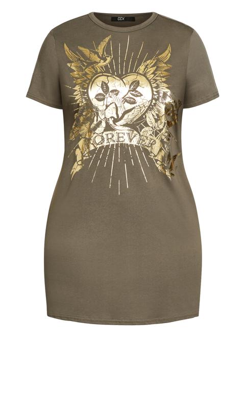 Evans Brown Gold Grpahic Print Oversized T-Shirt Dress 4