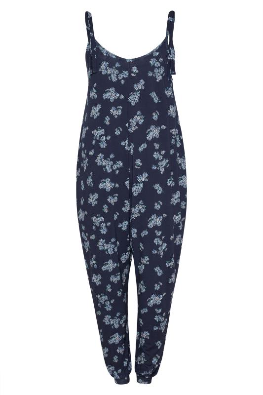 BUMP IT UP MATERNITY Plus Size Navy Blue Daisy Print Jumpsuit | Yours Clothing  7