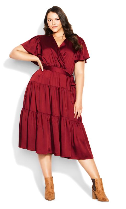 Plus Size  City Chic Red Tiered Wrap Midi Dress