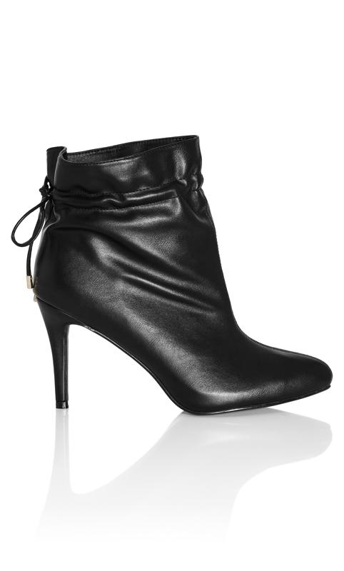 Evans Black Faux Leather Heeled Ruched Ankle Boot 1
