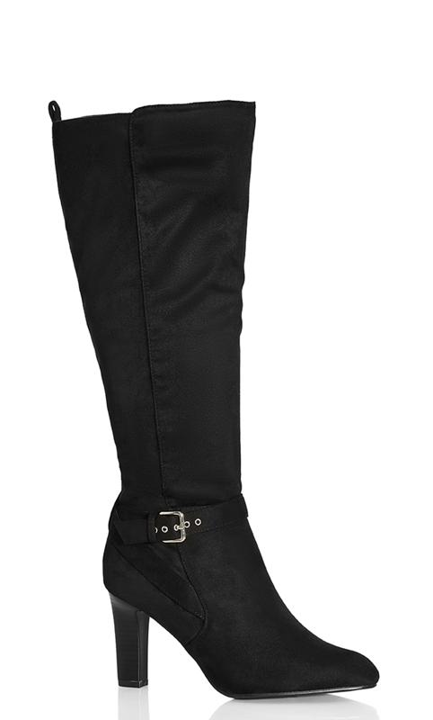 Plus Size  City Chic Black Buckle Detail Knee High Boots