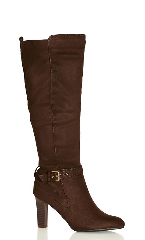 Plus Size  City Chic Brown Buckle Detail Knee High Boots