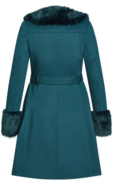Evans Teal Green Faux Fur Trim Coat 6
