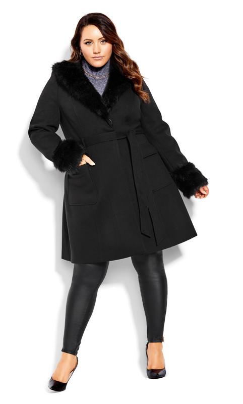 Evans Black Fur Trim Coat 4