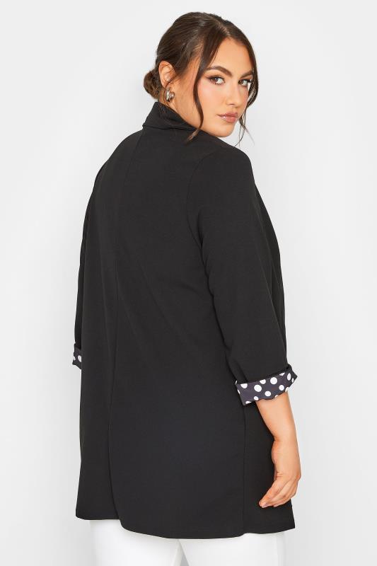 YOURS Curve Plus Size Black Polka Dot Roll Back Sleeve Blazer | Yours Clothing 3