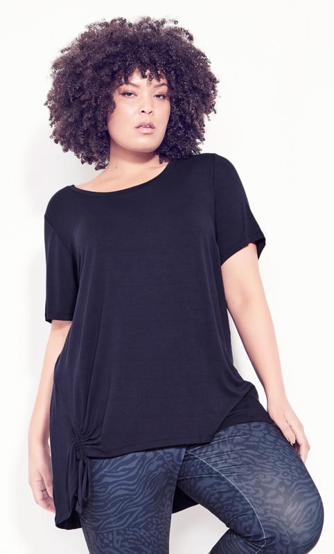 Plus Size  Ave Leisure Navy Blue Ruched Hem Active Top