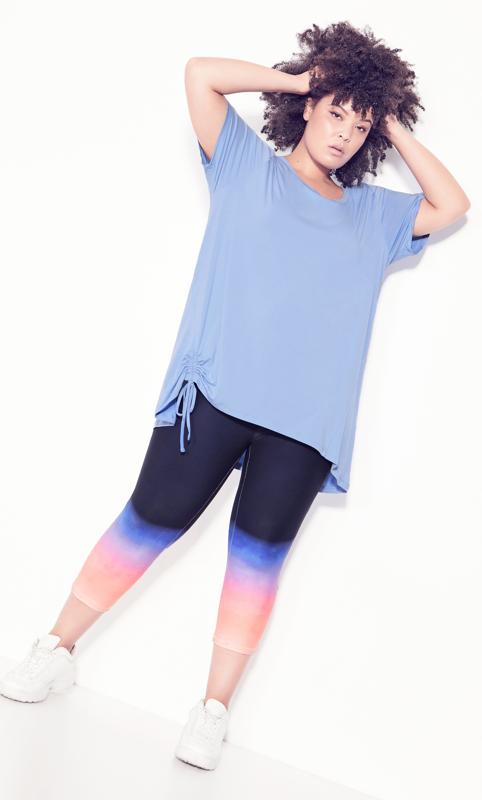 Plus Size  Ave Leisure Blue Ruched Hem Active Top