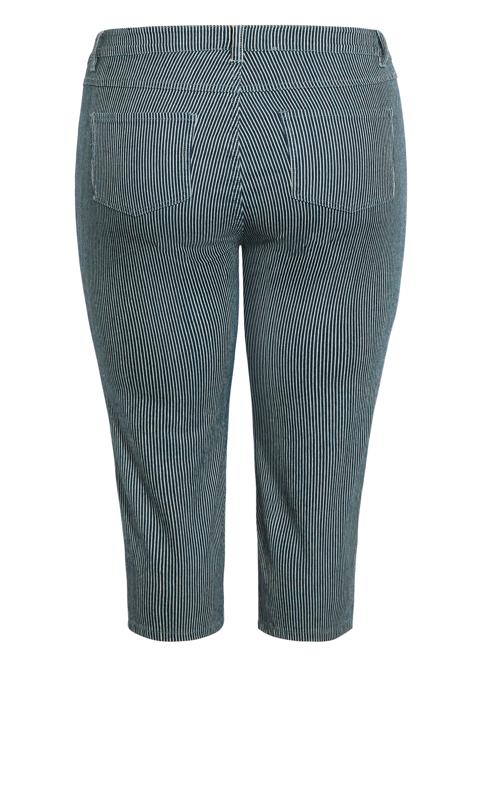 Evans Blue Stripe Print Cropped Trousers 7