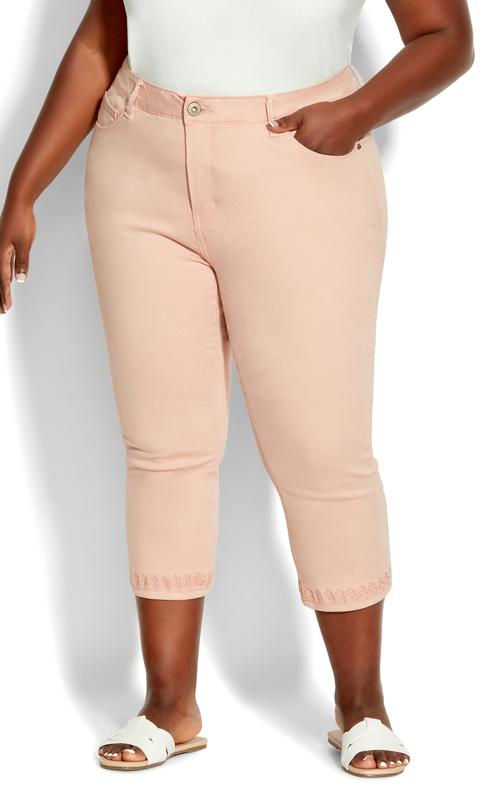 Evans Pale Pink Embroided Crop Trousers 5