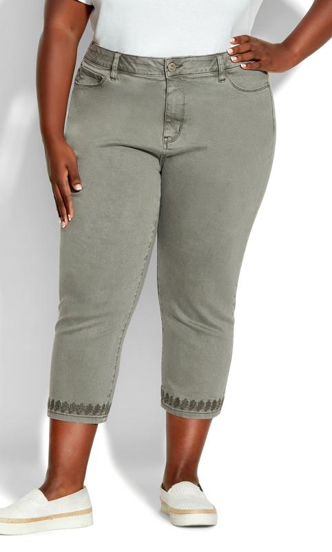 Plus Size  Evans Grey Cropped Embroided Jeans