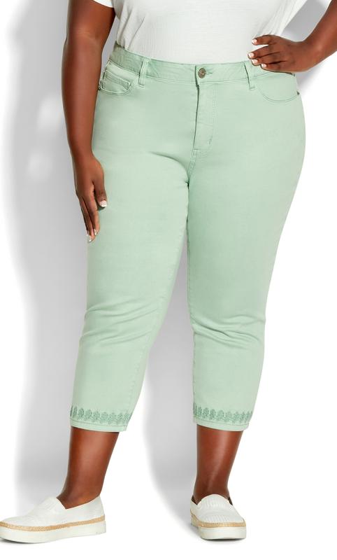Evans Mint Green Embrioded Cropped Jeans 3