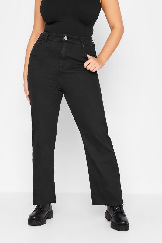 Plus Size Black Stretch Wide Leg Jeans | Yours Clothing 1