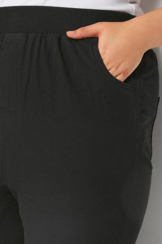 YOURS Plus Size Black Elasticated Cool Cotton Cropped Trousers | Yours Clothing 4