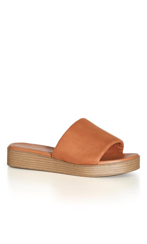 Plus Size  Evans Brown WIDE FIT Band Slide Wedge