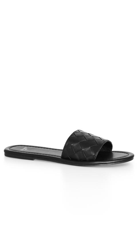 Plus Size  Evans Black Woven Slider Sandals