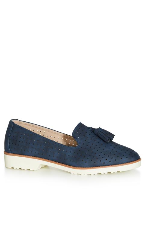 Plus Size  Evans Navy Blue Tassell Loafers