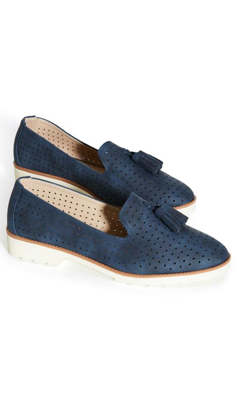 Wide Fit Perforated Loafer Navy 6