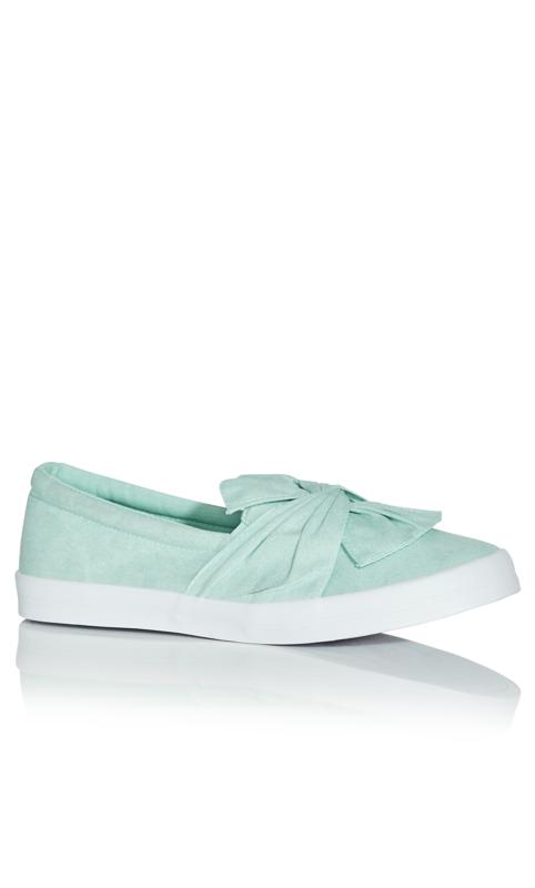 Plus Size  Evans Mint Green Bow Slip On Trainers