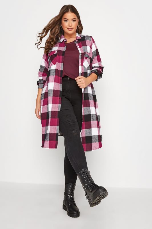 Plus Size Pink Brushed Midi Check Shirt | Yours Clothing 2