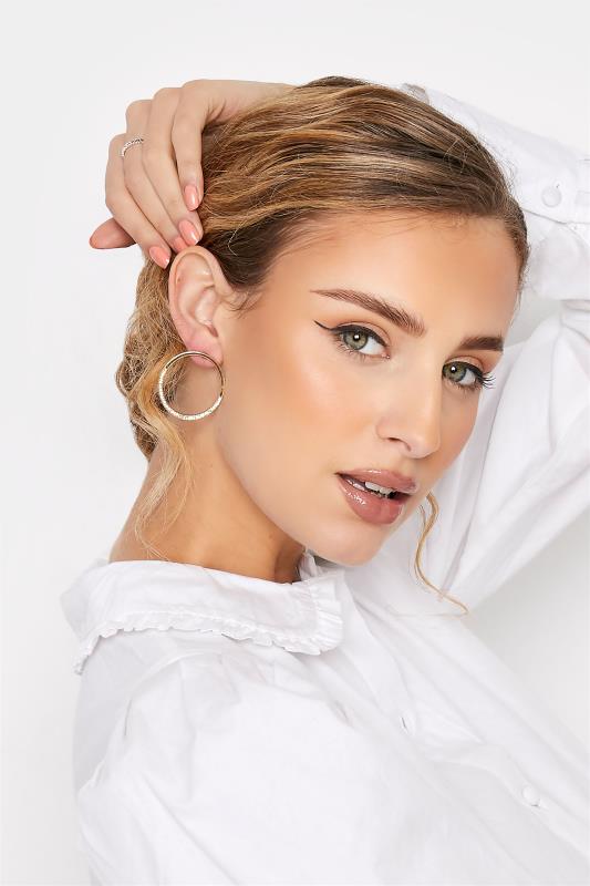Gold Circle Half Diamante Earrings | Yours Clothing 2