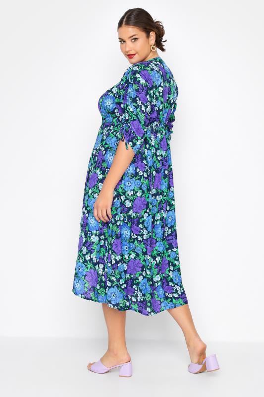 LIMITED COLLECTION Curve Blue Floral Ruched Sleeve Wrap Dress 3