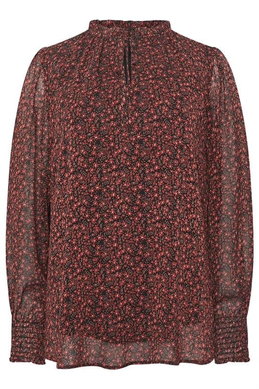 M&Co Black & Red Floral Tie Neck Blouse 6