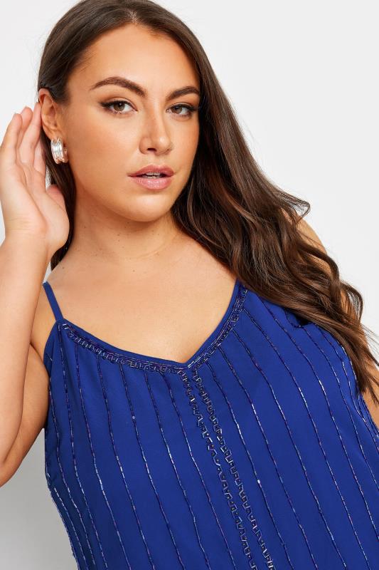 YOURS Plus Size Cobalt Blue Sequin Embellished Cami Top | Yours Clothing 4