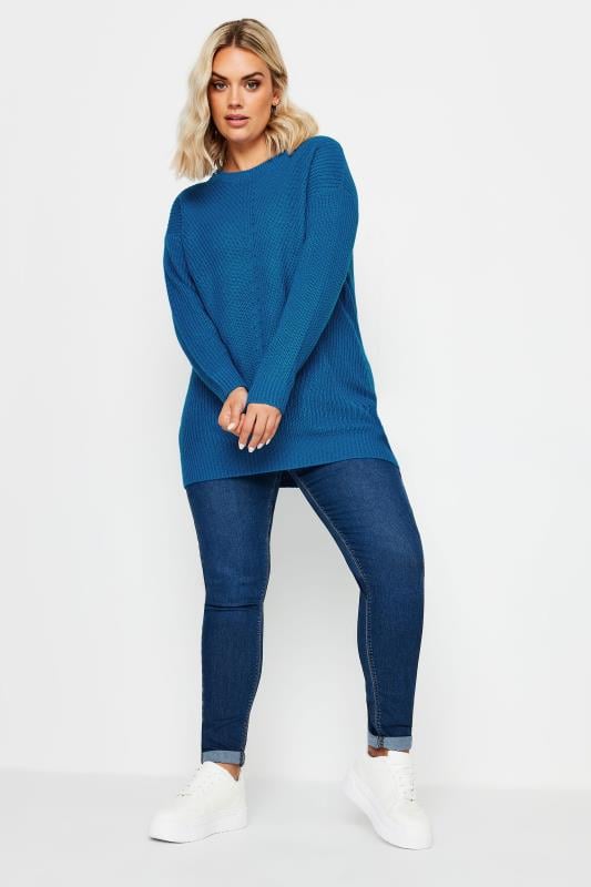 YOURS Plus Size Cobalt Blue Essential Long Sleeve Knitted Jumper Yours Clothing