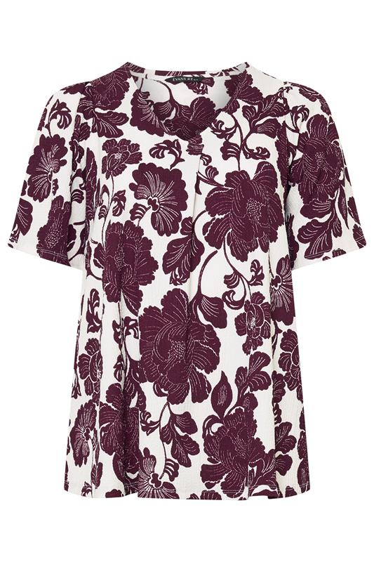 EVANS Plus Size Berry Red Floral Pleat Front Top | Evans 5