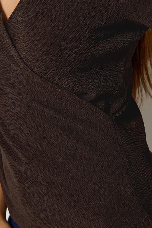 M&Co Petite Chocolate Brown Textured Wrap Top | M&Co 4