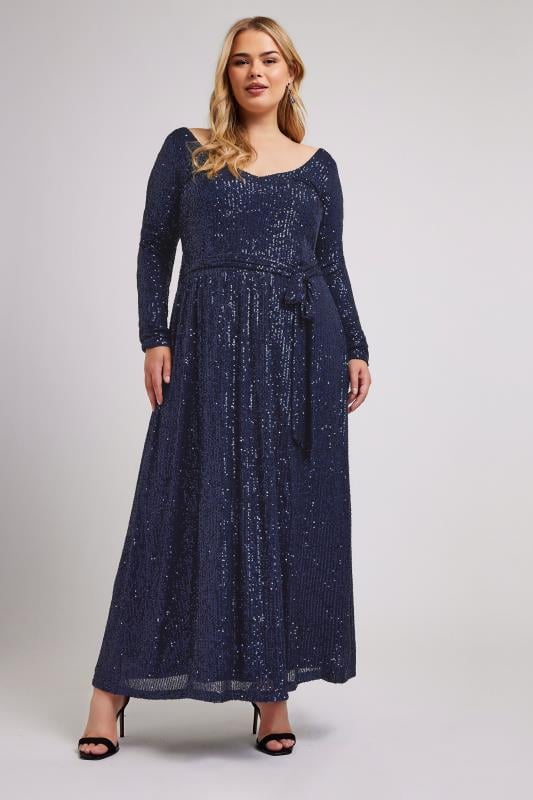 YOURS LONDON Plus Navy Blue Sequin Maxi Dress | Yours Clothing 3