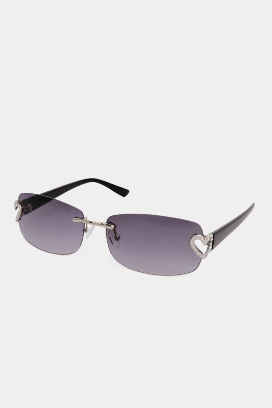 Black Diamante Heart Frameless Sunglasses 2