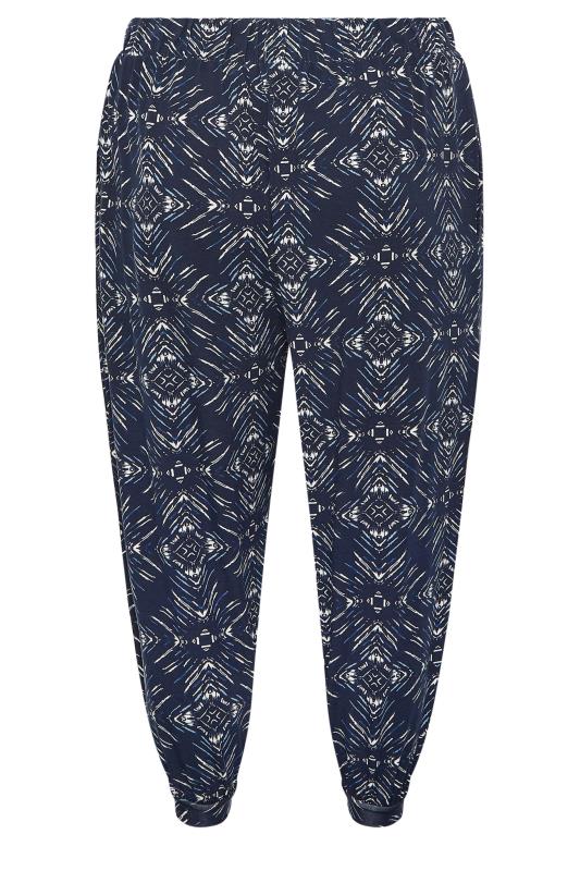 YOURS Plus Size Navy Blue Diamond Print Cropped Harem Trousers | Yours Clothing 6