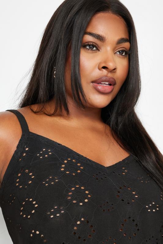 YOURS Plus Size Black Broderie Anglaise Swing Cami Top | Yours Clothing 4