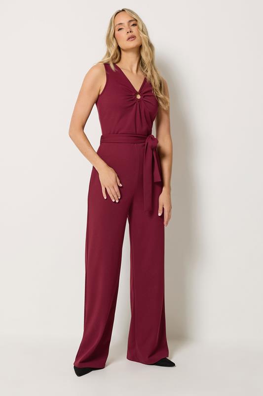  LTS Tall bessenrode scuba jumpsuit met riem en wijde pijpen
