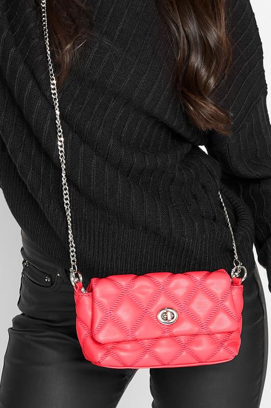 Pink Quilted Diamante Strap Cross Body Bag | Yours Clothing 1