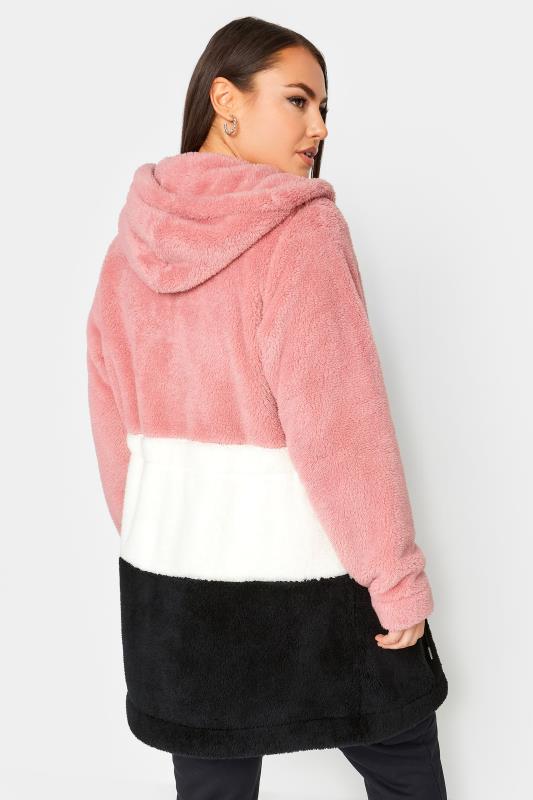 YOURS Plus Size Pink & Black Longline Fleece Zip Hoodie | Yours Clothing 3