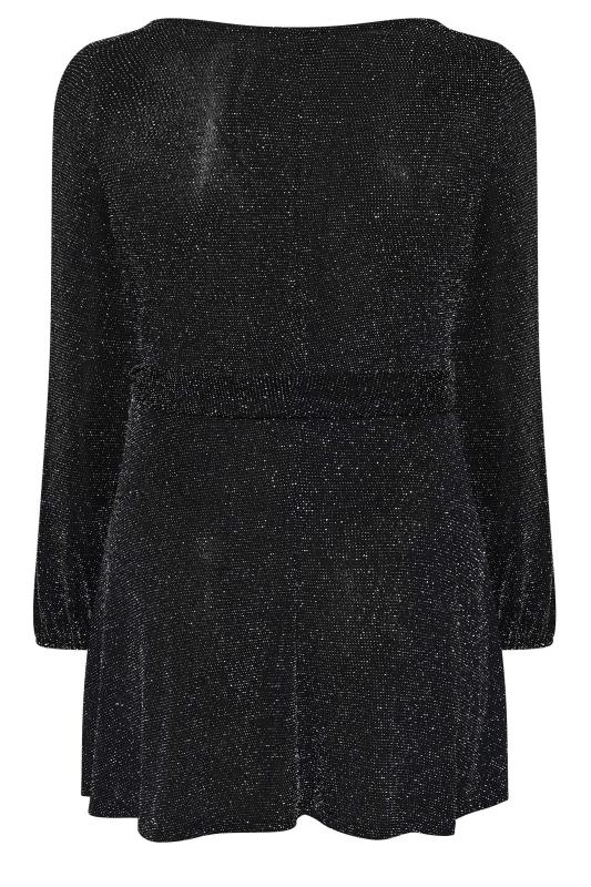 YOURS LONDON Plus Size Black Glitter Wrap Top | Yours Clothing 7