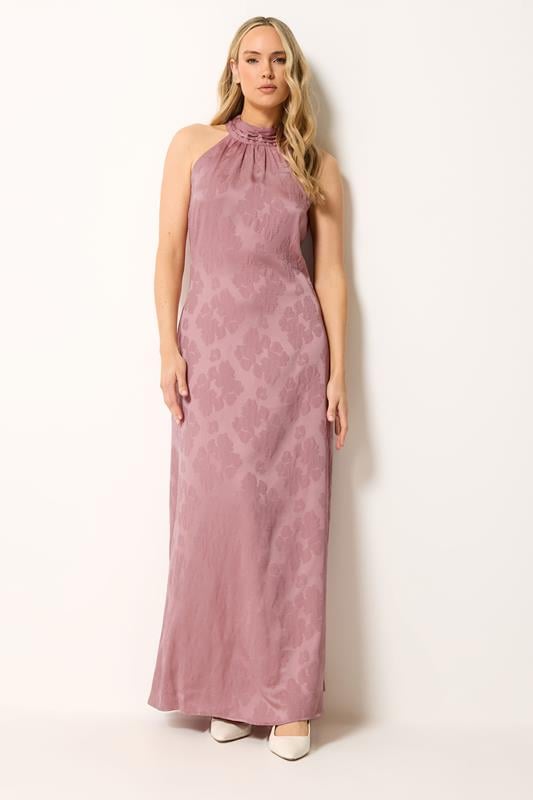 LTS Tall Women's Pink Jacquard Halterneck Maxi Dress | Long Tall Sally 1