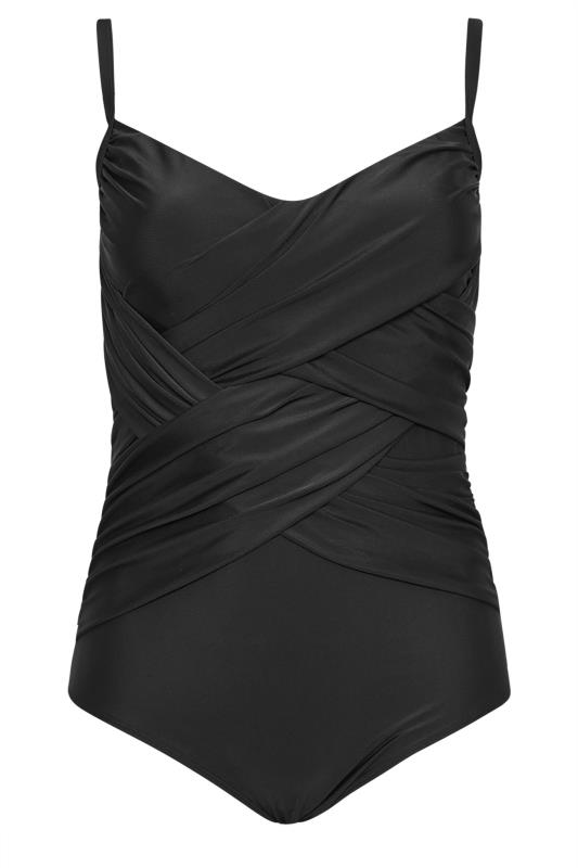YOURS Plus Size Black Double Crossover Super Sculpt Swimsuit | Yours Clothing 6