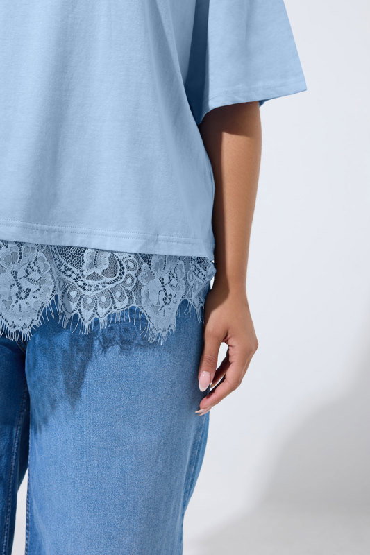 LIMITED COLLECTION Plus Size Light Blue Oversized Lace Hem T-Shirt
